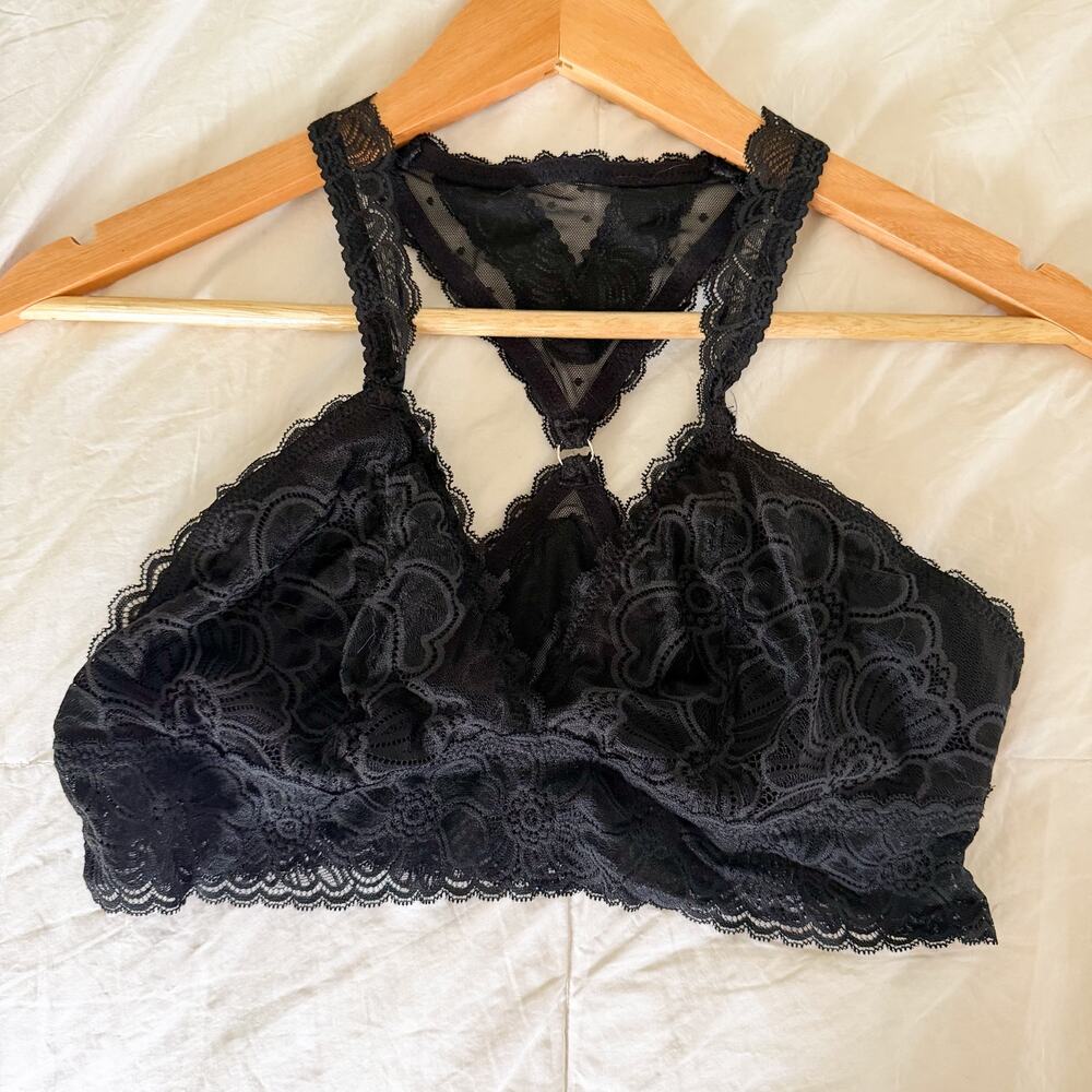 Aerie Black Lace Racerback Bralette Floral Mesh Keyhole Size Large